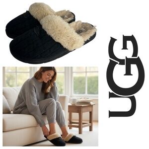 UGG Australia Slippers Womens Sz 10 Black Cozy Sweater Cable Knit Shearling